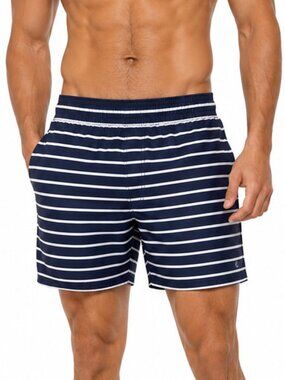 Lolë Men's Navy & White Striped Swim Trunks - Size Large